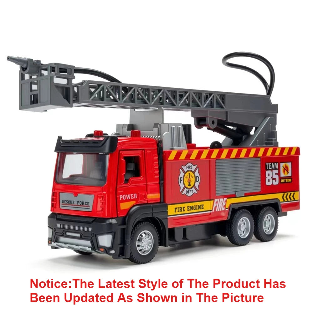 1:32 Scale Water Spray Fire Truck Model Ladder Trucks Toy Car Sound Light Pull Back Doors Opened Vehicle Collection Boys Gift