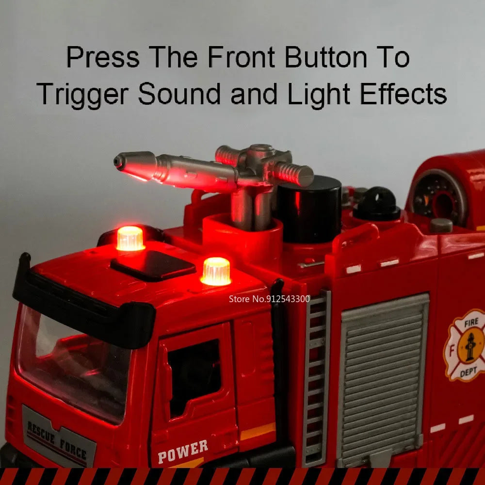 1:32 Scale Water Spray Fire Truck Model Ladder Trucks Toy Car Sound Light Pull Back Doors Opened Vehicle Collection Boys Gift